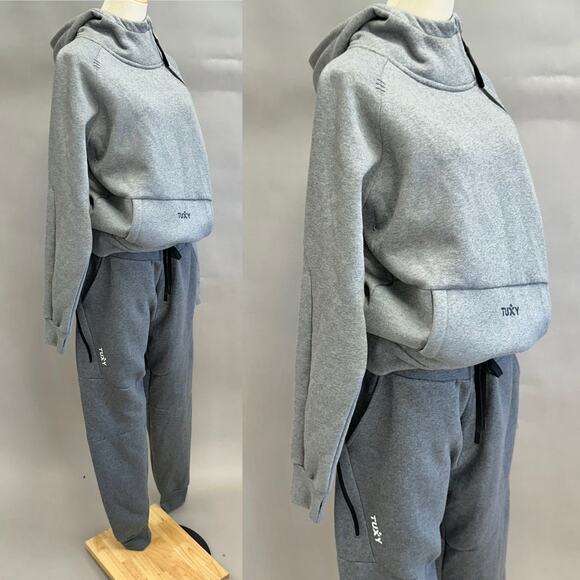 Tuxy Suit Men's Gray/Black Jumpsuit One Piece Hoodie Sweatsuit Size Large - Picture 3 of 16